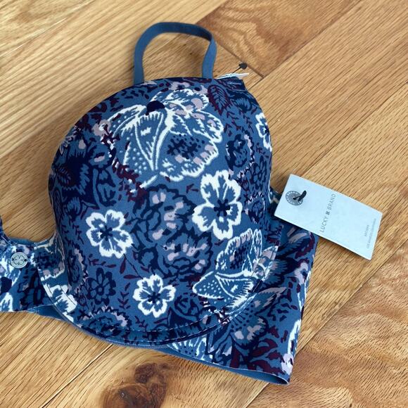 NEW Lucky Brand Light Lift Demi Bra 36C Underwire Blue Floral - Picture 4 of 7